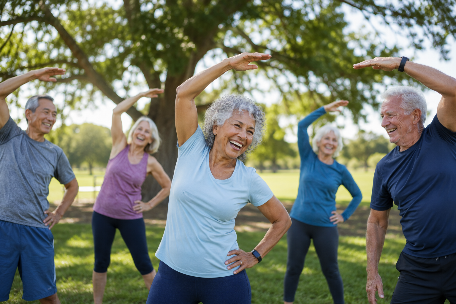 seniors exercising in the park