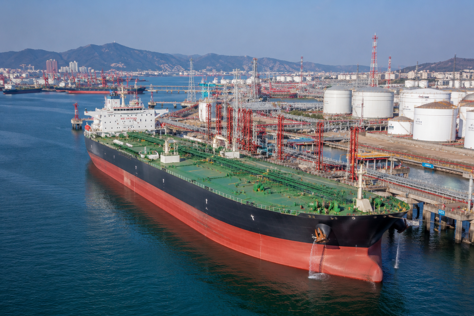oil tanker docked in a port in China
