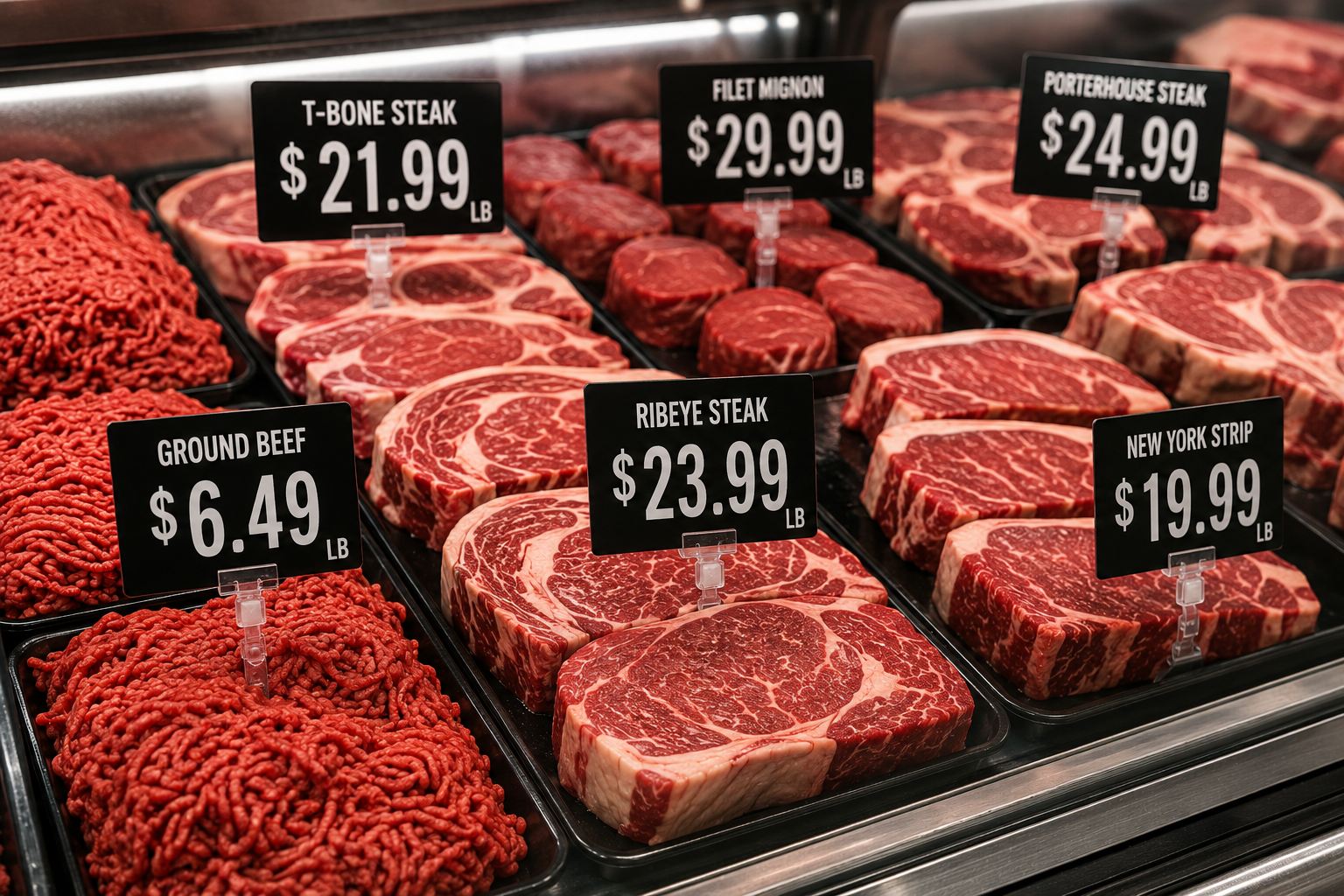 meat in a grocery store with high prices