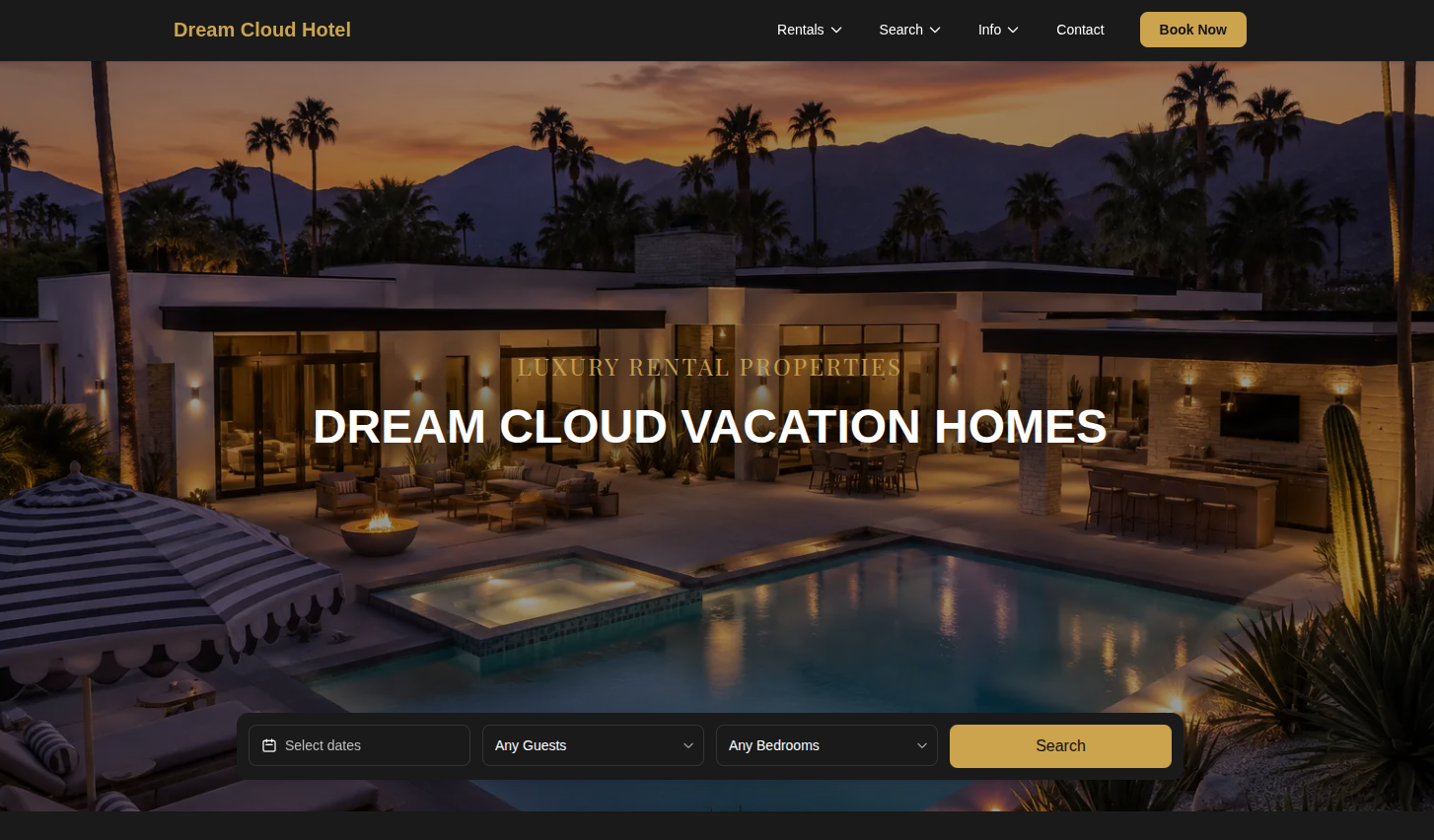 direct bookings website home page