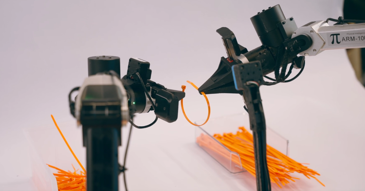 Robot training on precision tasks using zip ties. 