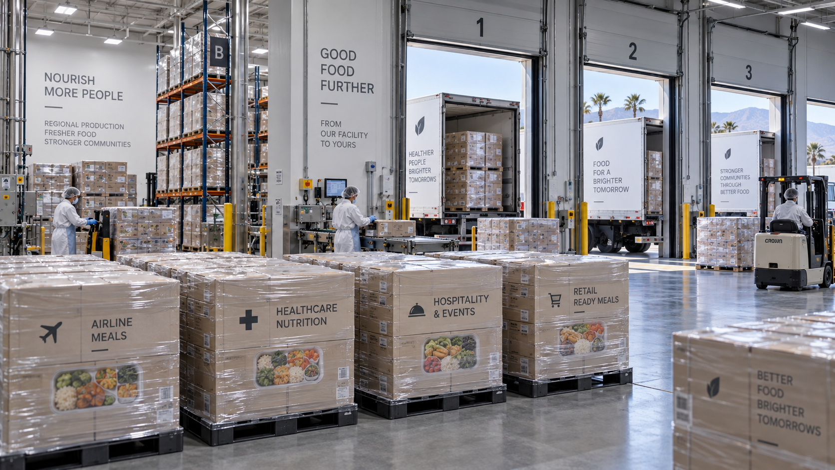Finished products are packaged for delivery to distribution centers, institutional clients, and grocery stores.