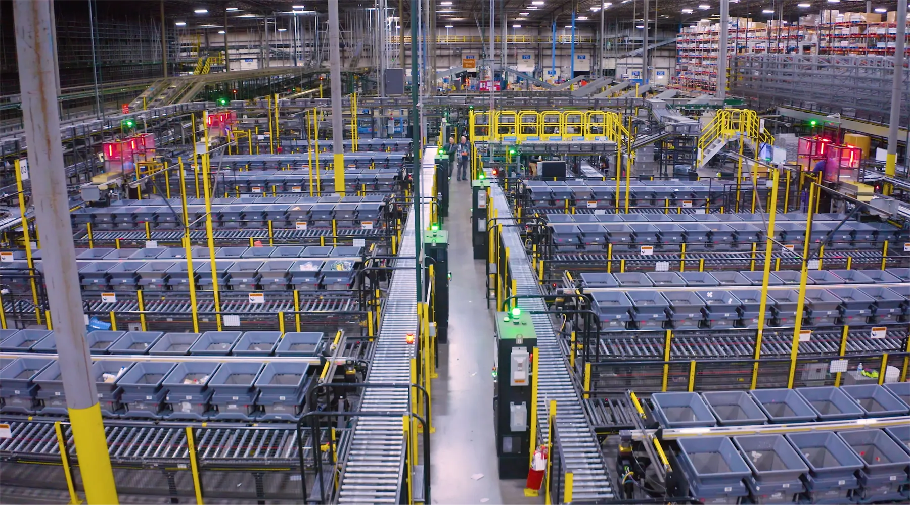 Stride uses automated shuttles to sort products into designated order totes.