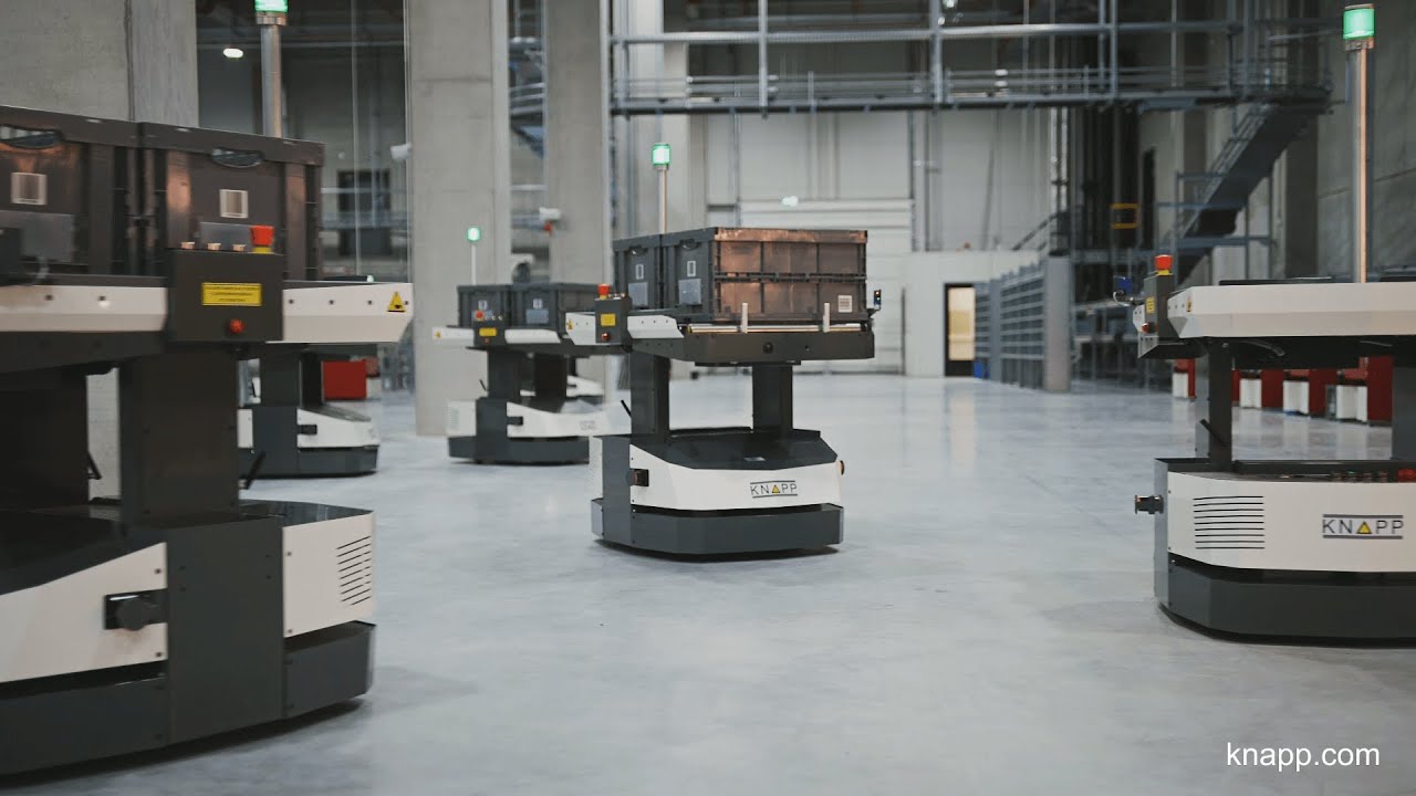 Open Shuttle autonomous mobile robots transport containers, pallets, and materials throughout warehouses.