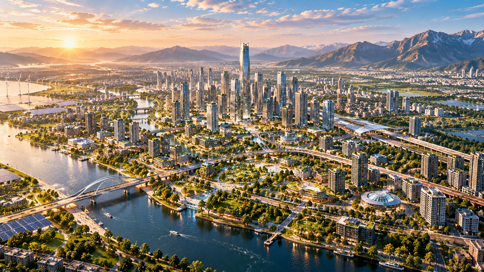 Developism integrates sustainable infrastructure, renewable energy, and connected communities.