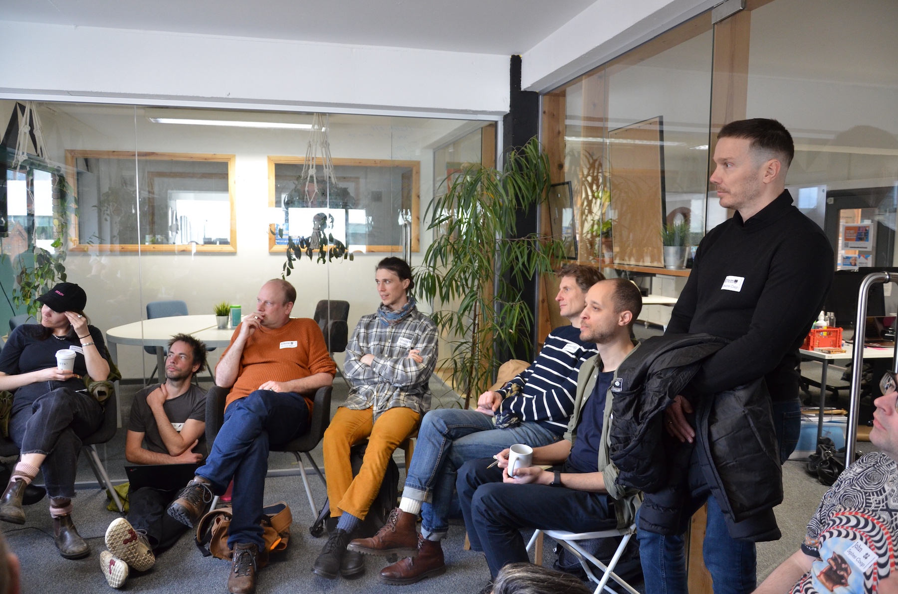 CoTech members gathering at Outlandish in 2025 to discuss collaboration and cooperative development.